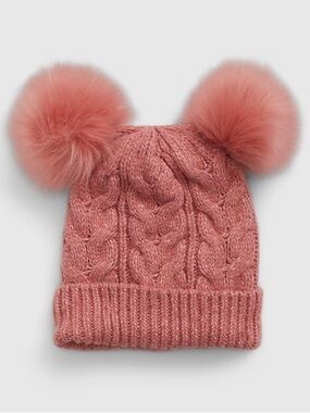 Baby Gap Kids Faux Fur Pom Pom Beanie Rosetta PINK Toddler Size M/L Cap NWT!!
